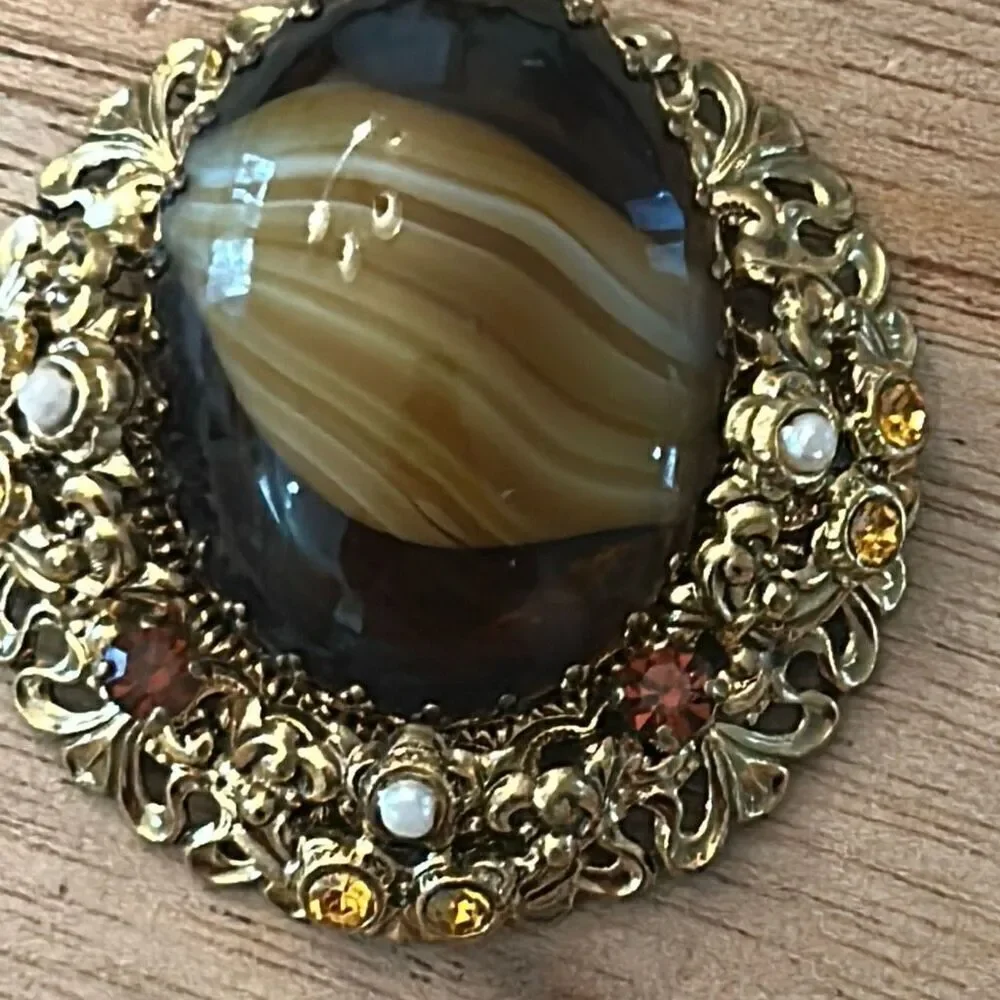 Vintage made in West Germany at gate filigree pendant with pearl and stone detai